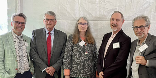 At a celebration May 2022, Rutgers University-New Brunswick honored Marc Aronson, John Pavlik, Brent Ruben, and Lea Stewart for their years of dedicated service to the university. 